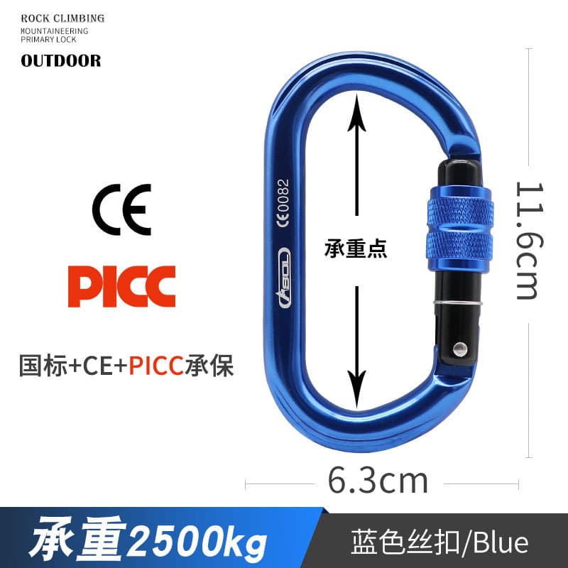 25KN Type Main Lock Outdoor Climbing Carabiner Safety Hook Screw Lock Auto Locking Racetrack Ring Gear National Standard