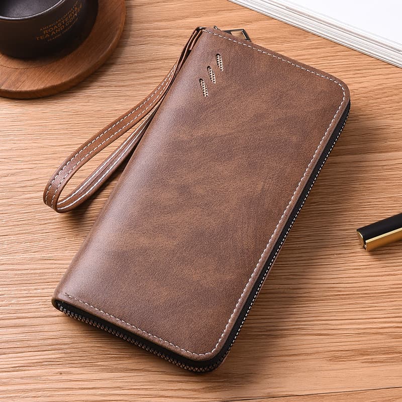 Men's Long Wallet, Large Capacity Zipper Clutch, Retro Fashion Casual Wallet, Multifunctional Mobile Phone Coin Purse