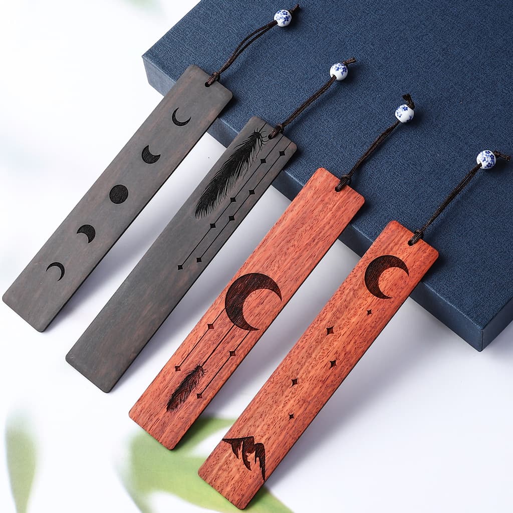 Black Sandalwood Sun Moon Star Bookmark Creative Classic Sandalwood Exquisite Wooden Crafts Gifts Office Culture