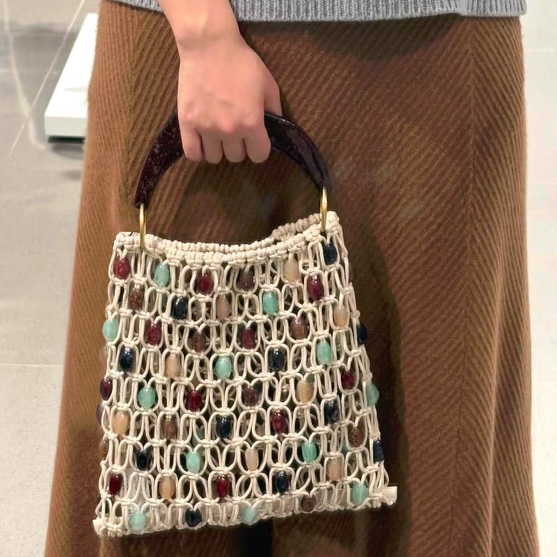 Beaded Embellished Hollow-Out Woven Handbag in the Same Style as Internet Celebrity Bloggers, 2026 New Holiday Trend Handbag