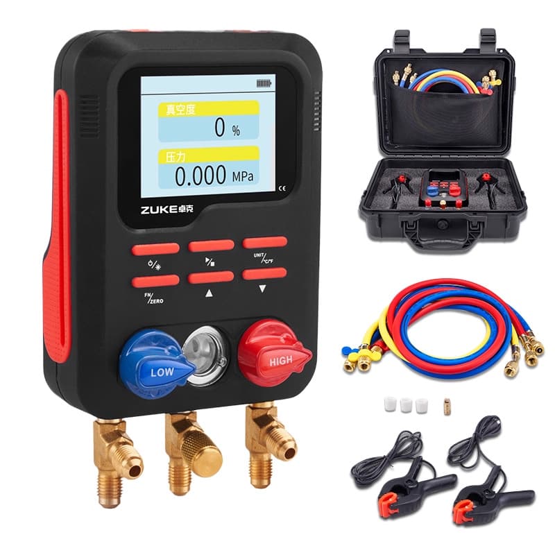 Digital Display Refrigerant Manifold Gauge Set Electronic Pressure Gauge Refrigerant Charging Kit for Car Air Conditioning Refrigerant Filling Gauge