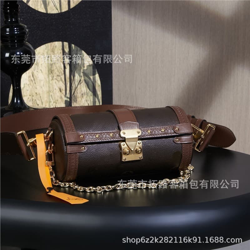 M&LV Classic Monogram High Version Papillon Cylinder Bag Women's Genuine Leather Crossbody Chain Bag