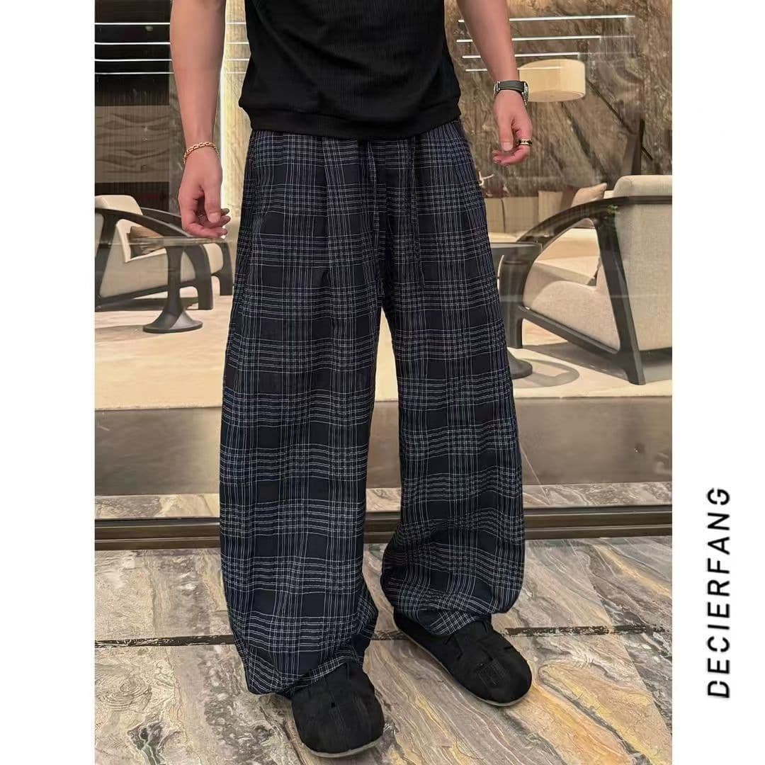 26 summer lazy style casual pants versatile couple plaid pants new cool men's pants trendy plaid pants