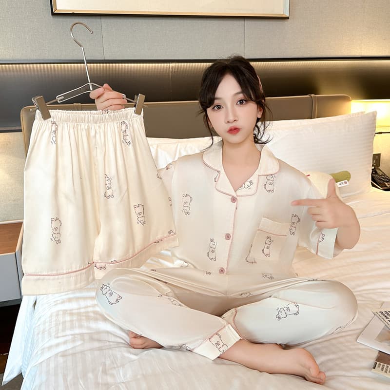 Girls' Premium Ice Silk Pajamas Summer 2025 New Style Children Thin Short Sleeve Homewear Set Suitable for Outdoor Wear