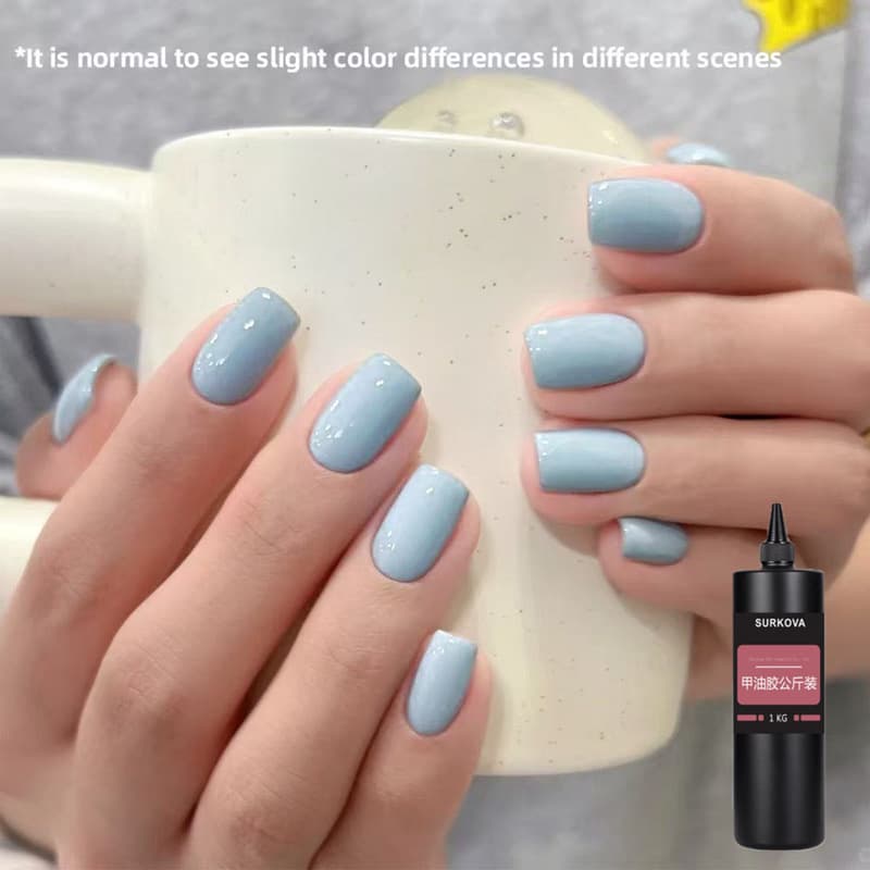 Macaron Baby Blue Nail Gel Polish - Long-Lasting Fall/Winter Color, Light Blue Shade, Light Therapy Gel, Large 1kg Container for Nail Art