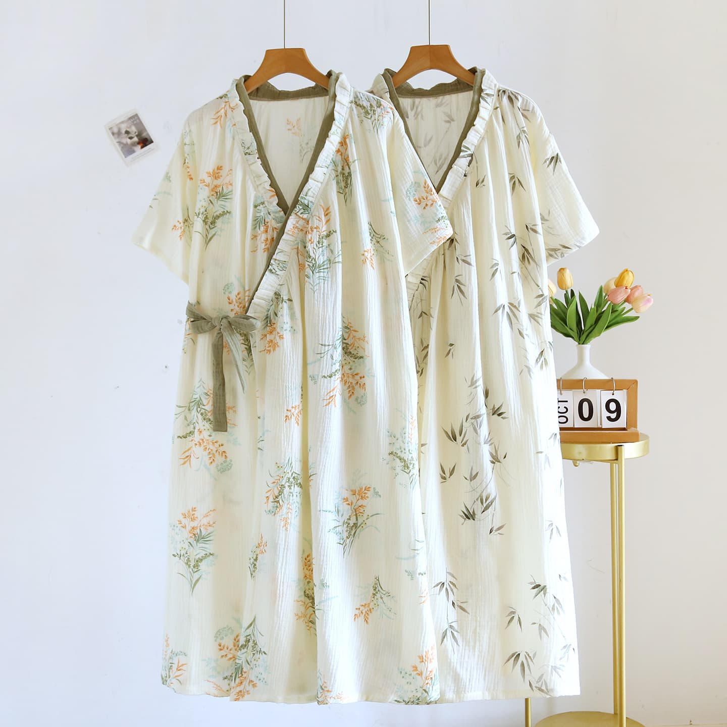 Japanese Spring Summer Cotton Sleep Dress Bathrobe Pure Cotton Gauze Kimono Bathrobe Summer Thin Short Sleeve Robe Homewear
