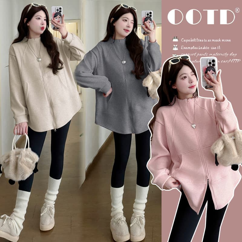In Stock Maternity Hoodie Jacket Autumn/Winter Clothing Fleece Lined Thick Loose Plus Size Hip-Covering Top Jacket 2025 New Style