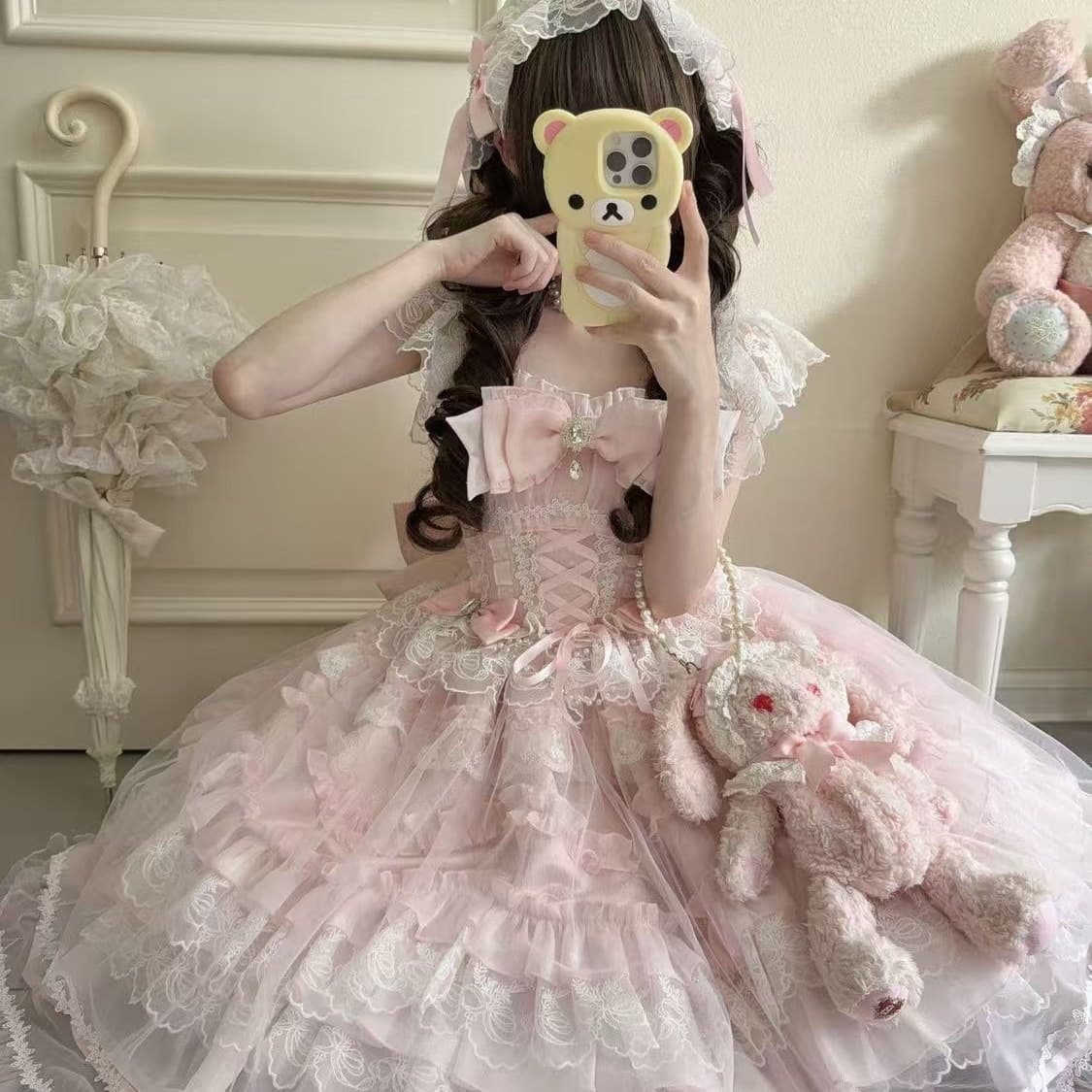 ~Sugar Girl Design Light Wedding Dress Camisole Dress Lolita Dress Knitted Fabric Shirred