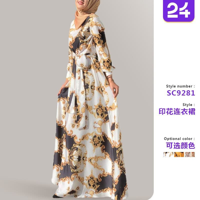 2026 European and American cross-border spring new AliExpress women's digital printed lace-up fashion slim dress
