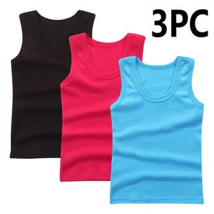 3-Pack Kids' Tank Tops, Summer Solid Color Ribbed Undershirts for Boys and Girls, Cotton Material, Wholesale and Drop Shipping
