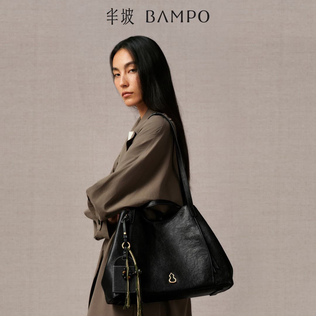 Bampo Half-Slope Flying Eaves Tote Bag, New Large Capacity Handbag for Commuting, Made of Top Layer Cowhide, Shoulder Bag