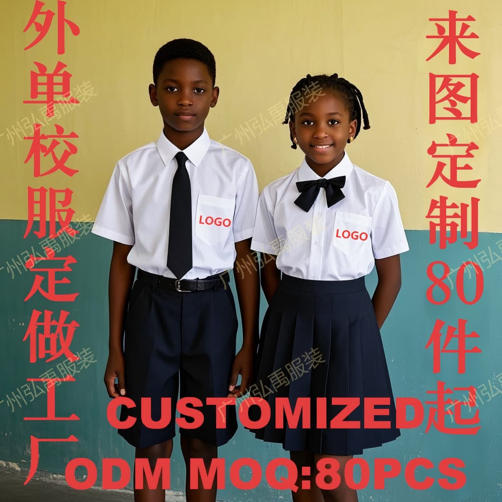 Custom African School Uniform Short-Sleeve Shirt White Shirt Shorts Skirt School Uniform Custom Factory
