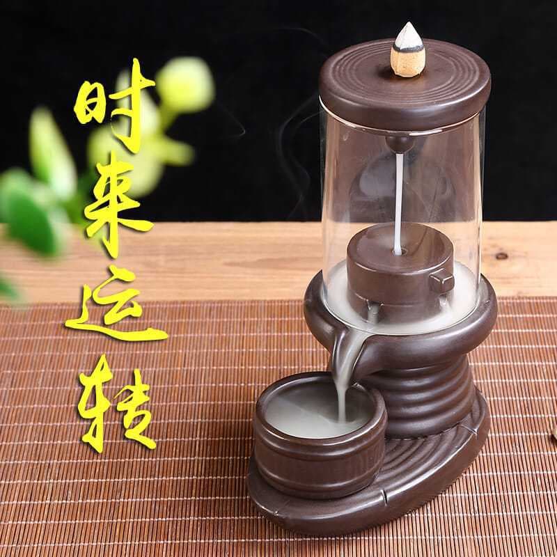 New Backflow Incense Burner with "Luck Turning" Glass Windproof Design, Creative Home Zen Ornament for Sandalwood, Ceramic Fragrance from Pengquan
