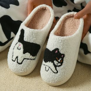 Cross-border Cartoon Cat Closed-toe Cotton Slippers, Fleece Upper, Autumn and Winter, Plush, Lightweight, Indoor Home, Postpartum Slippers