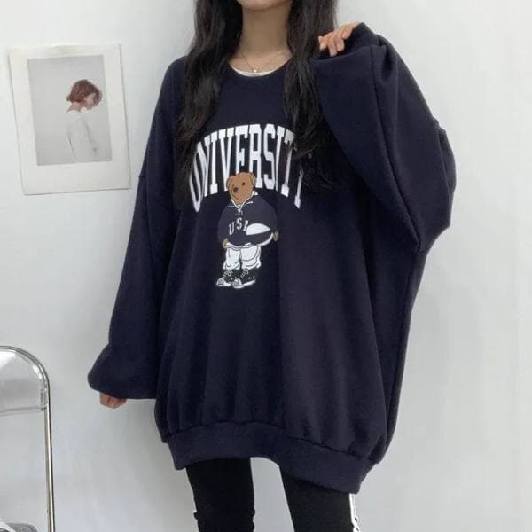 2024 Autumn New Korean Loose Letter Print Thin Hoodie Women Pullover Round Neck Long Sleeve Casual Top