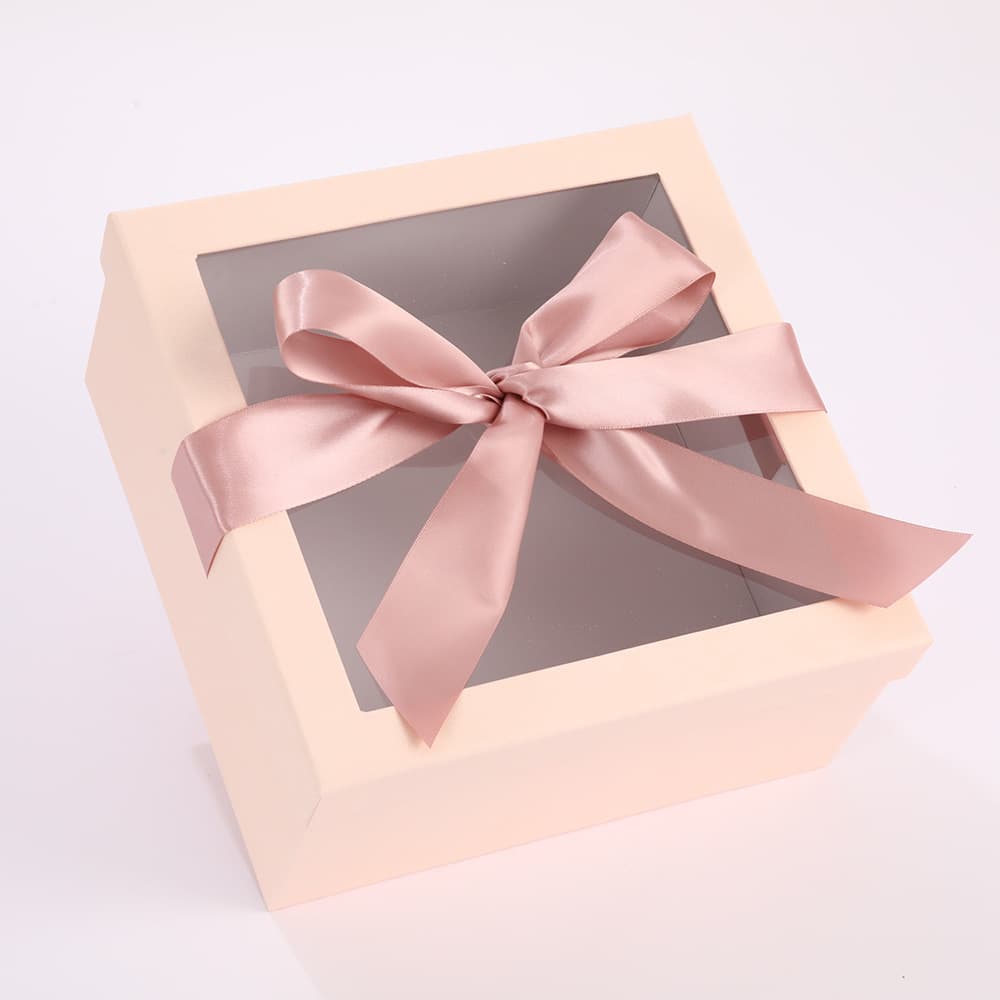 Custom Pink Bow Transparent Window Square Gift Box Premium Companion Gift Packaging Box Gift Box