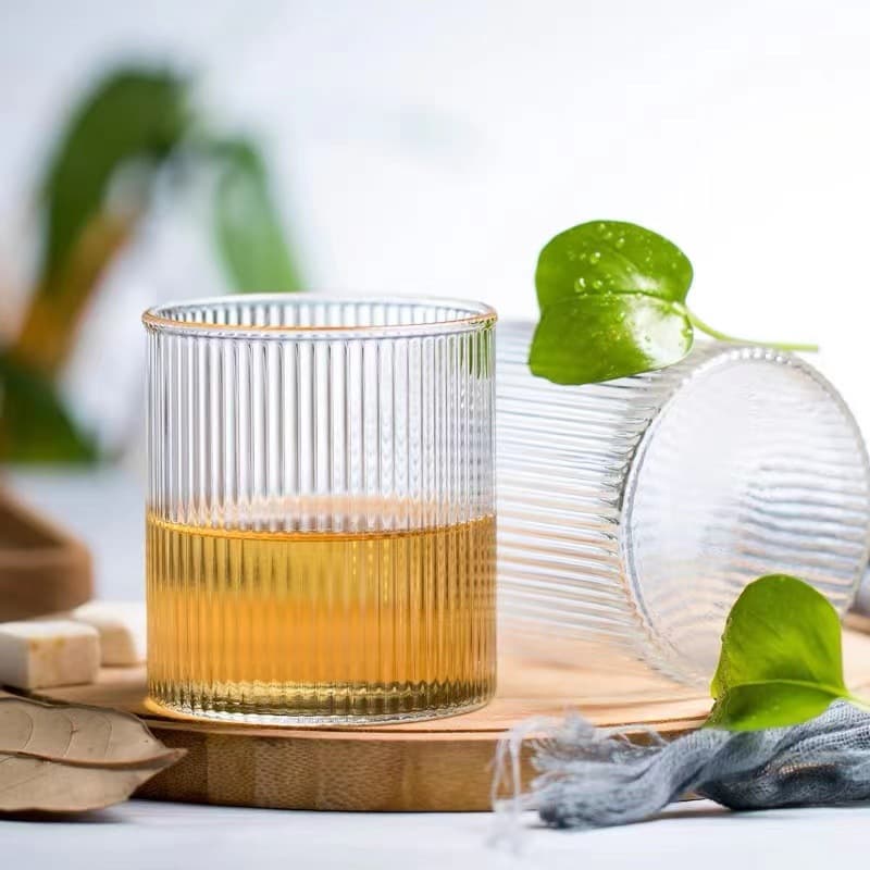 Japanese handmade ribbed glass whiskey cup vertical patterned cup heat-resistant tea cup water cup ice coffee cup juice cup