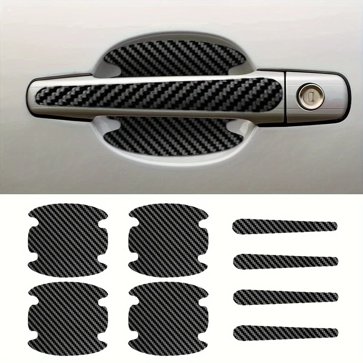 8-Piece Set Car Door Bowl Carbon Fiber Protective Film Door Handle Sticker Anti-Scratch Protective Sticker Cross-border Trade Hot-Seller