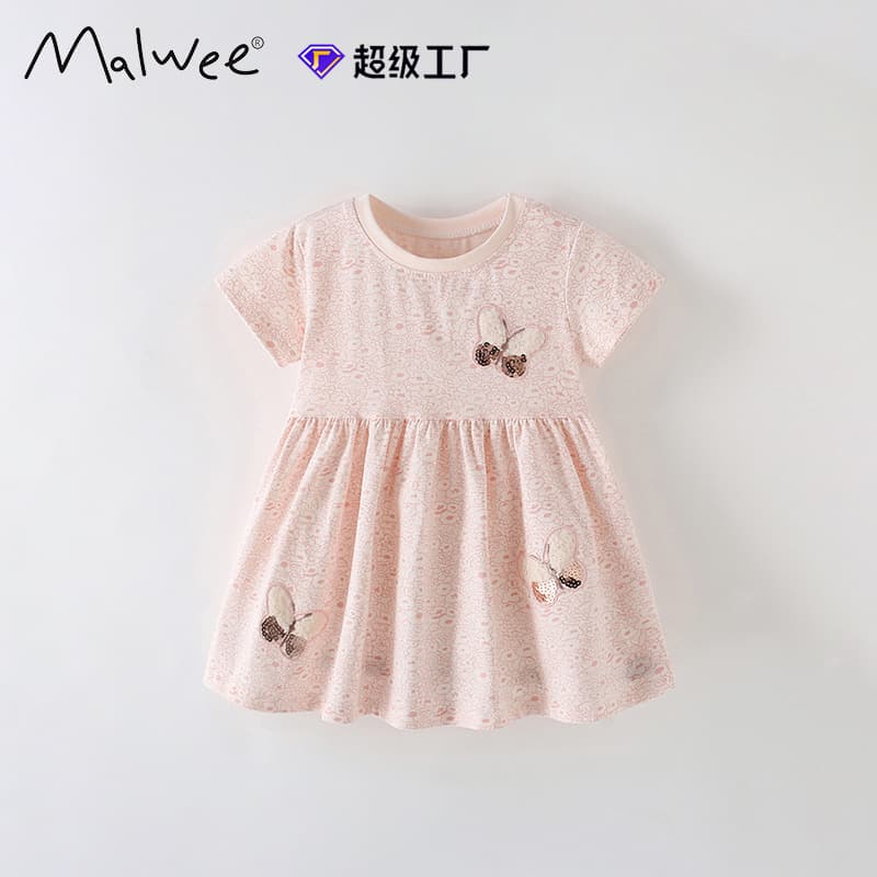 Cross-border Exclusive Malwee Girls Dress Summer New Style European and American Toddler Girls Round Neck Short Sleeve Dress