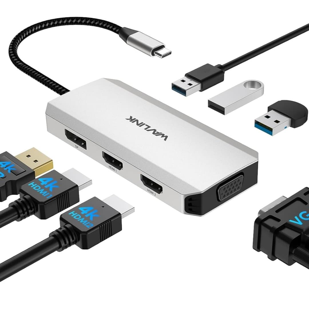 WAVLINK Laptop Docking Station 7-in-1 USB-C to Dual HDMI Adapter 4K Quad Monitor