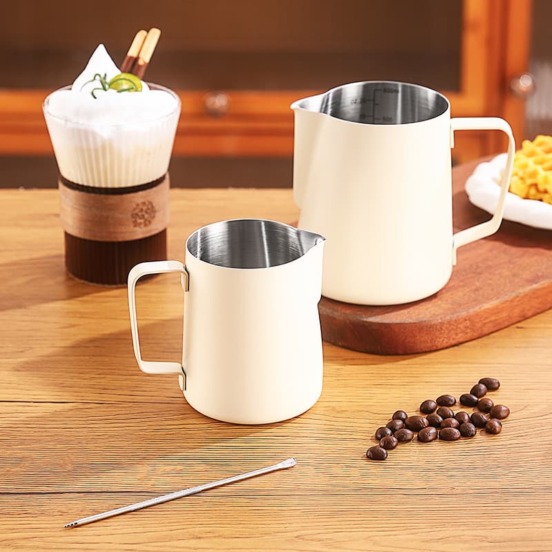 304 Stainless Steel Latte Art Cup Thickened Milk Pitcher with Scale White Teflon Coating for Frothing Milk