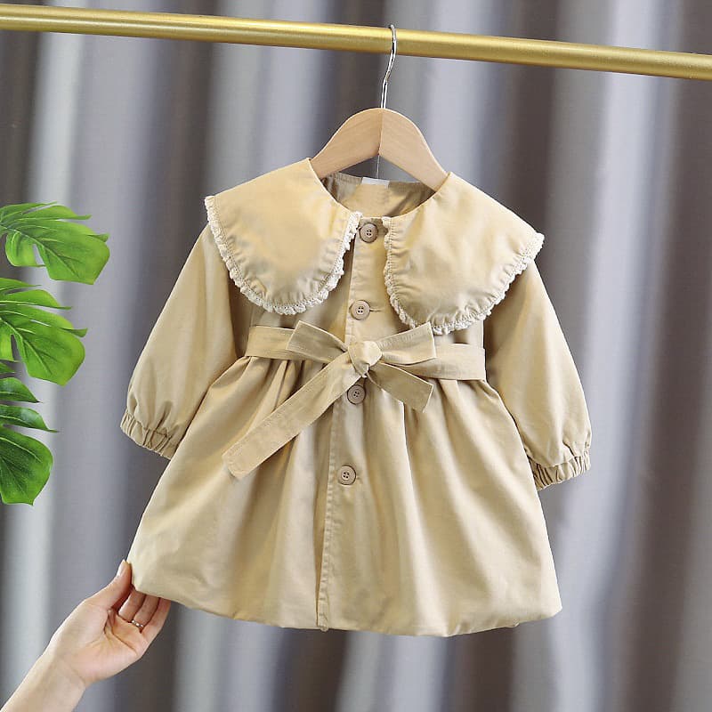 Girl's Coat 2024 Autumn Collection Baby Girl Lace-Trimmed Collar Mid-Length Trench Coat 77100