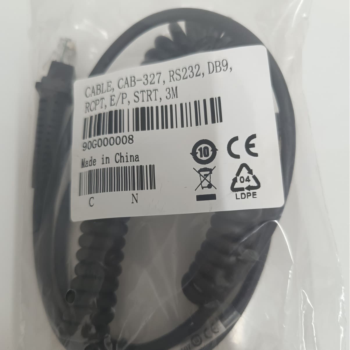 Durable 3-meter coiled barcode scanning cable for Datalogic 210041302130QD series GDRS2323