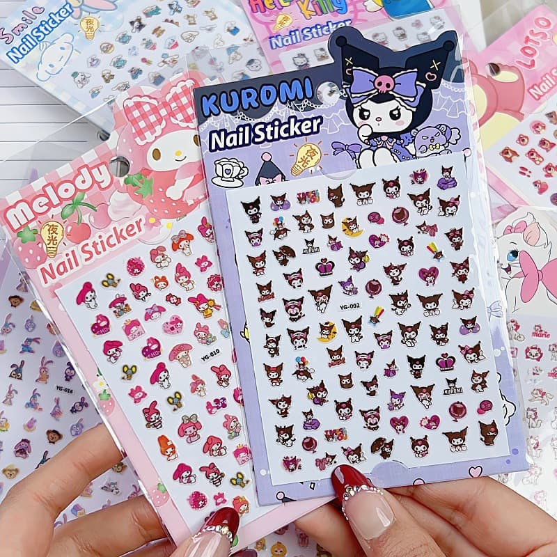 3D Luminous Nail Art Stickers for Children Cartoon Sanrio Kurome Fluorescent Stickers Cute Little Girls Luminous Nail Stickers