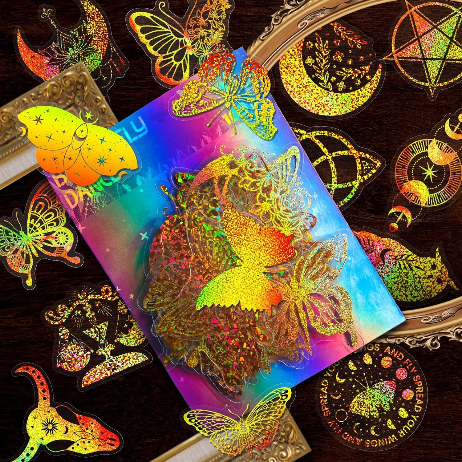 100 Sheets Transparent Butterfly Holographic Stickers PET Creative Vintage Laser Stickers