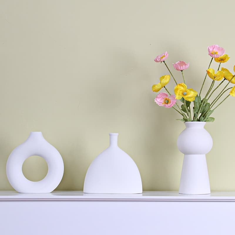 Ceramic Vase Set, Bisque Ceramic Vases, Circle Flower Vases, Irregular Bottle Decor, Creative Ceramic Vases for Living Room, Cross-border