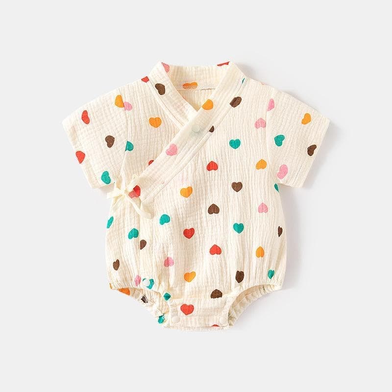 Baby gauze wrap, lightweight summer style newborn short-sleeved one-piece male and female baby home pajamas triangle crawl suit