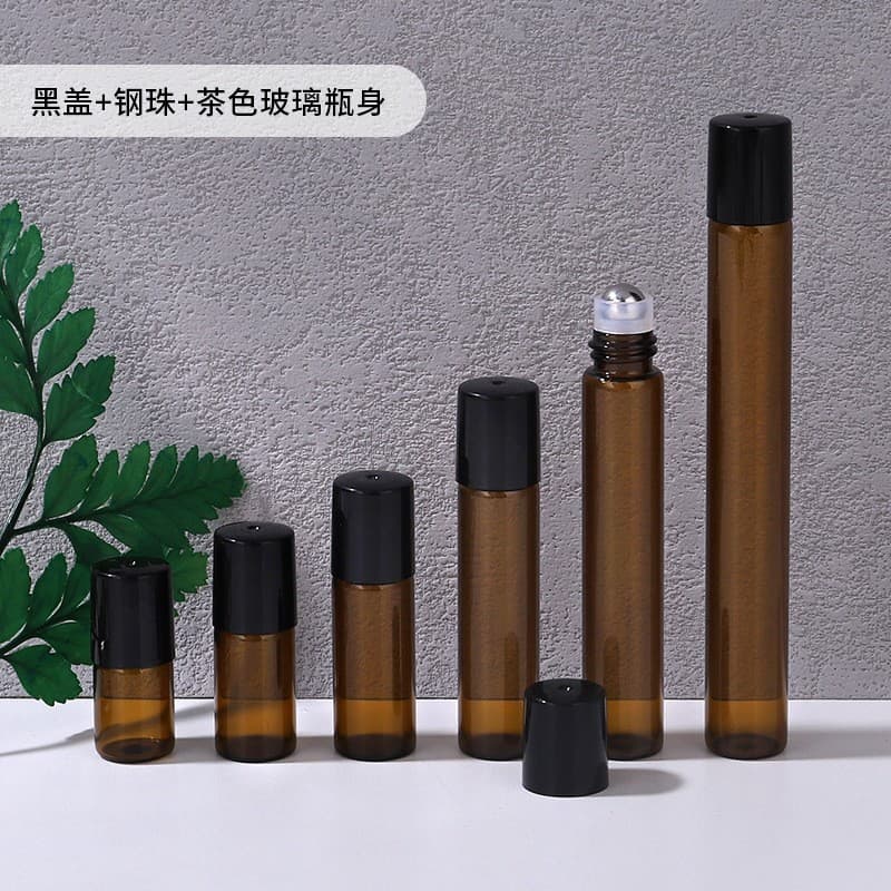 Small Capacity Brown Roller Ball Bottle 1Ml~10Ml Transparent Roller Bottle Cosmetics Perfume Eye Cream Glass Dispensing Bottle