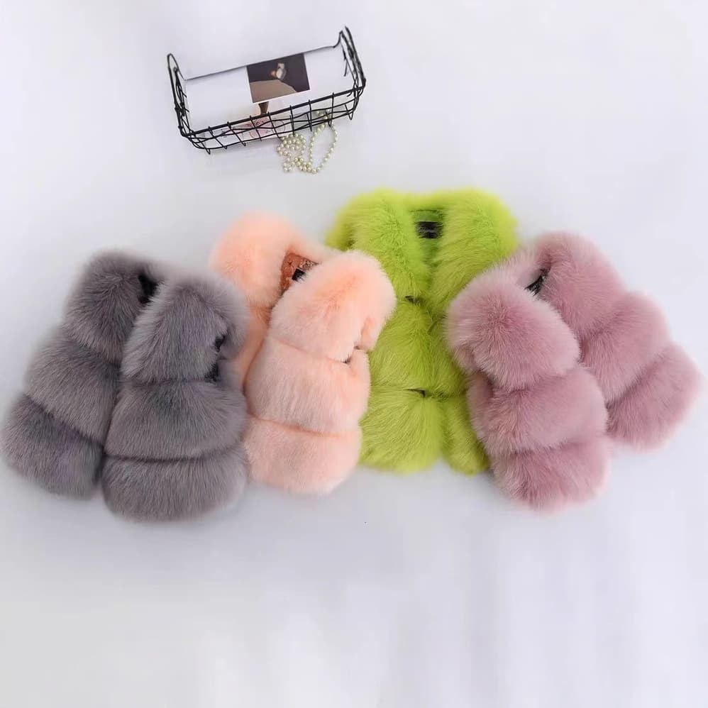 2025 New Faux Fox Fur Patchwork PU Children's Fur Vest Short Faux Fur Vest Kids Clothing Special Price