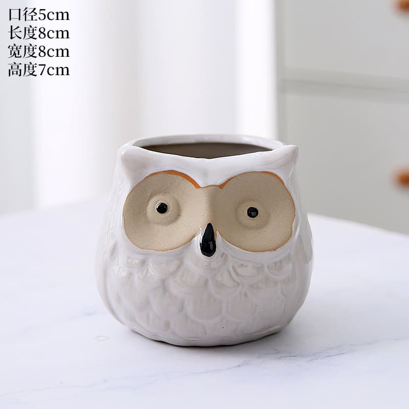 Cross-border Export Owl Animal Thumb Pot Zakka Personalized Ceramic Craft Office Home Decoration