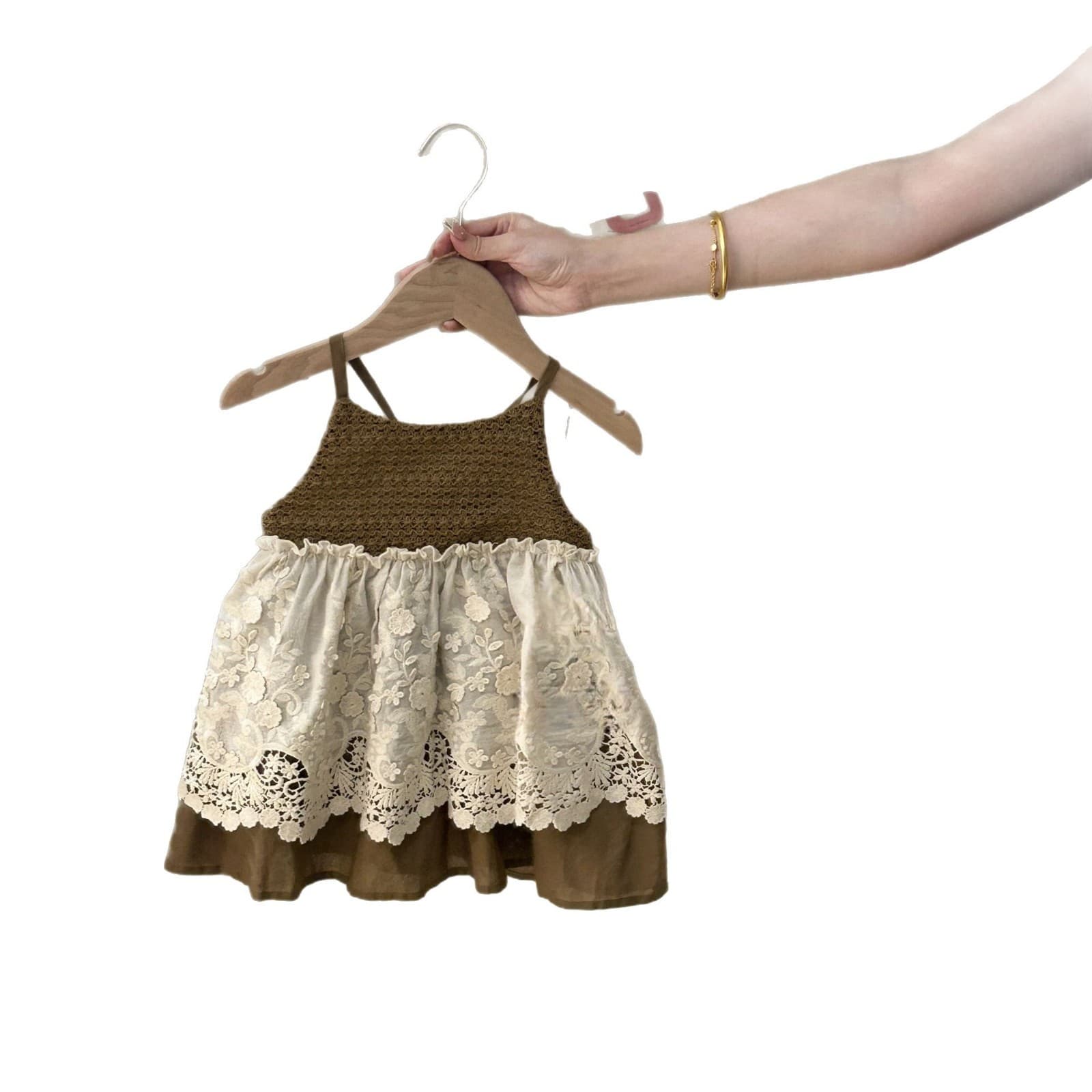 Tongxingyuan Summer 2026 New Girls' Stylish Hollow Sleeveless Strap Dress Children's Lace Dress