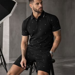 New Summer Men's Short Sleeve and Shorts Casual Set Printed Fashion Short Sleeve Polo Shirt and Shorts for Cross-Border Trade