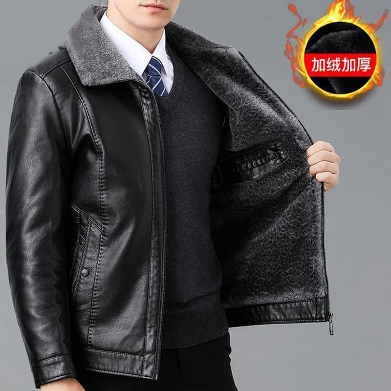 Genuine Shearling Leather Jacket for Men Winter Thickened Fleece-Lined Middle-Aged and Elderly Father's Style Sheepskin Grain Coat