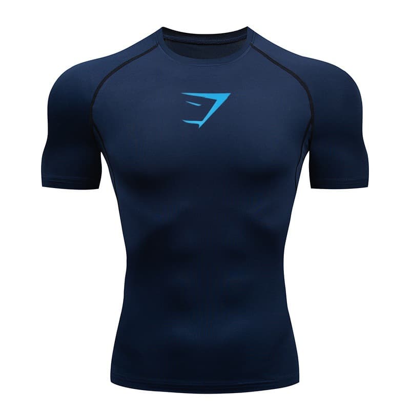 Y2K Men's T-Shirt Short Sleeve Quick-Dry Athletic Compression T-Shirt Shark Quick-Dry Gym Training Tight Top Sports Short Sleeve