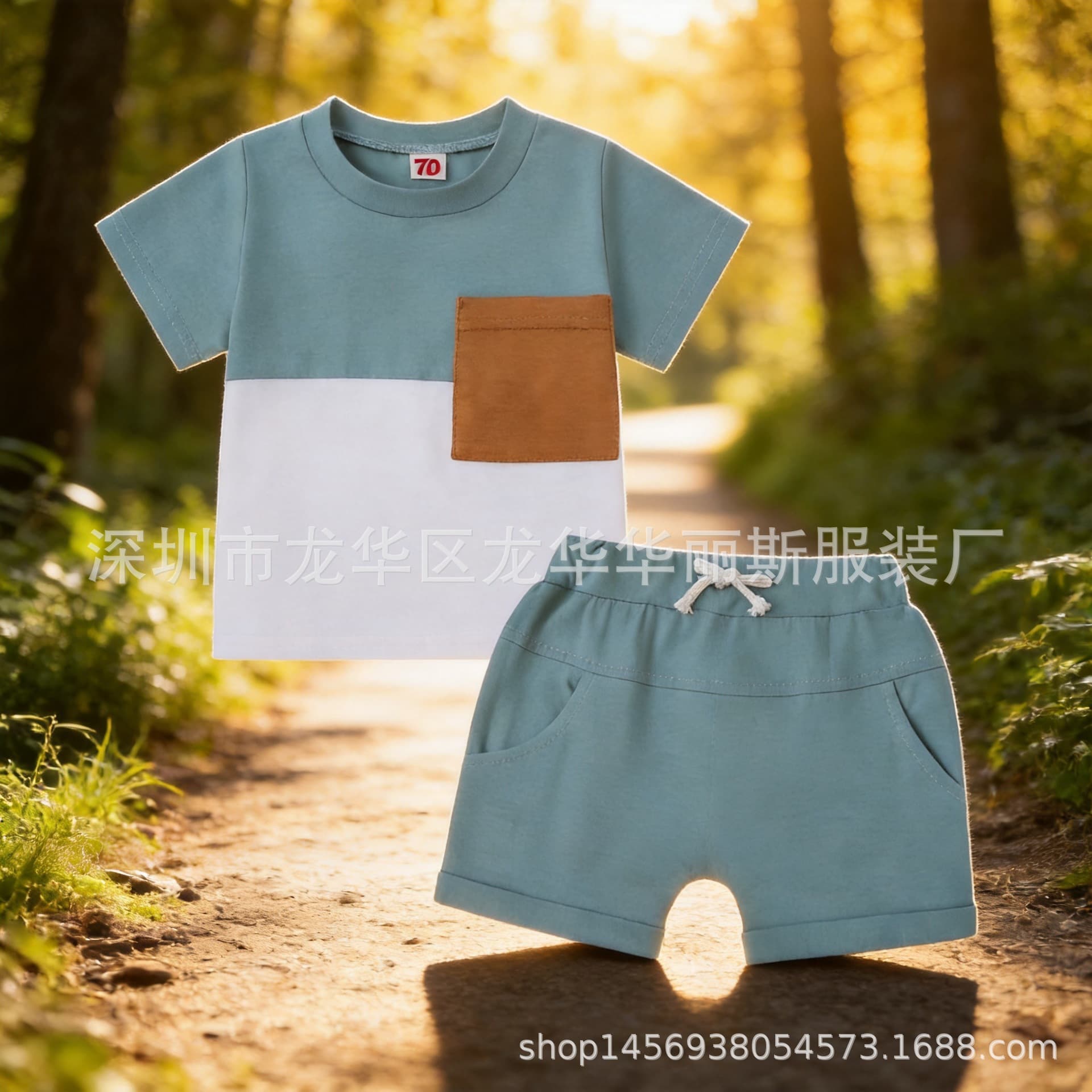 Foreign Trade Boys Color-Block Short-Sleeve Set Summer Baby Casual Two-Piece Set Toddler Sports Shorts Set Wholesale