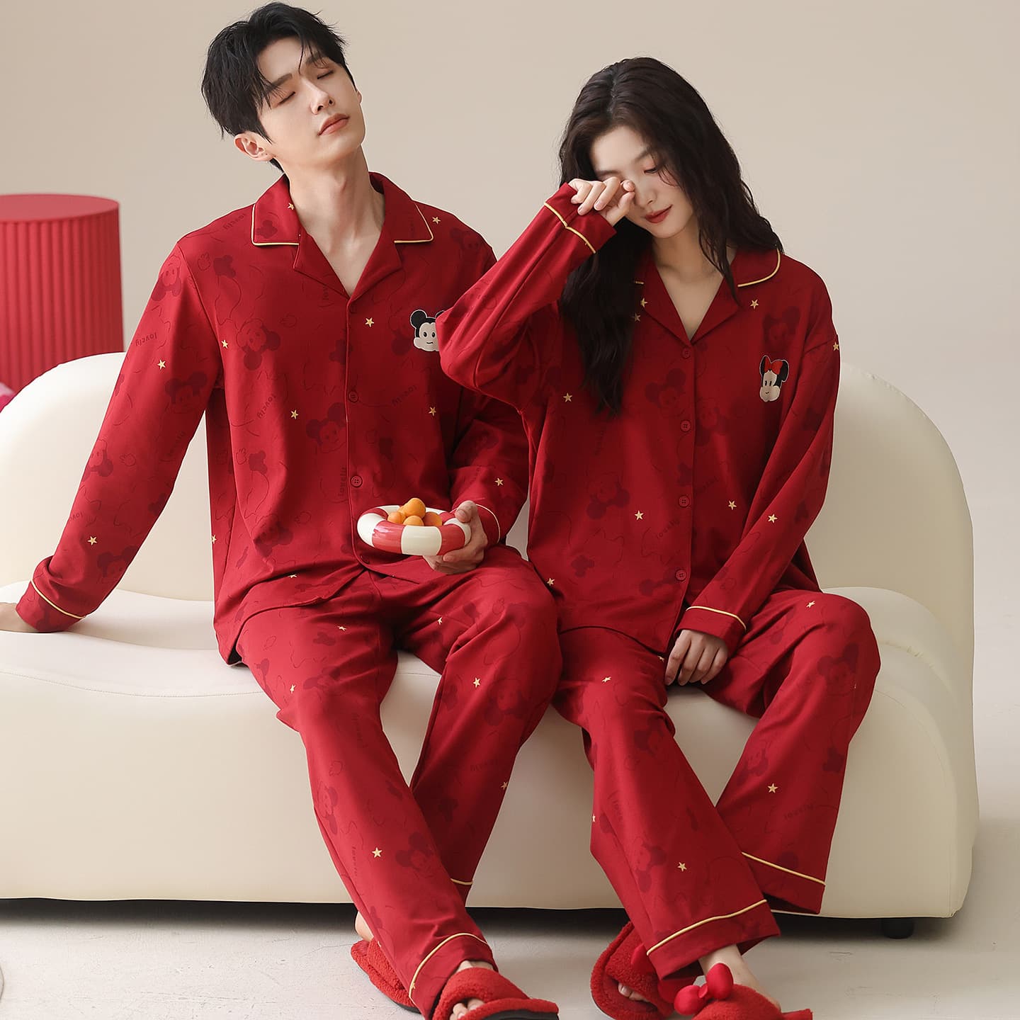 [Pure Cotton] Couples Pajamas Wedding Gift Zodiac Year Red Wedding New Homewear Fashion Set Spring/Autumn