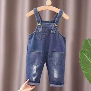 Boys Girls Dungarees Spring Autumn Kids 0-4 Years Denim Long Pants Children Solid Color Boys Denim Dungarees Trendy