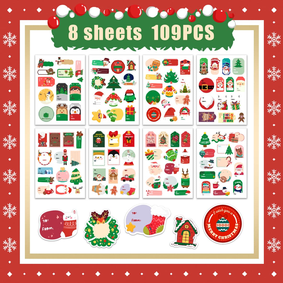 Cross-Border Colorful Christmas Label Name Holiday Greeting Decorative Gift Envelope Self-Adhesive Christmas Stickers