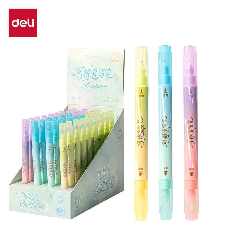 Deli Erasable Pen for Elementary School Students, Magic Pen, Double-Ended Erasable Pen, Large Capacity Erasable Crystal Blue Pen