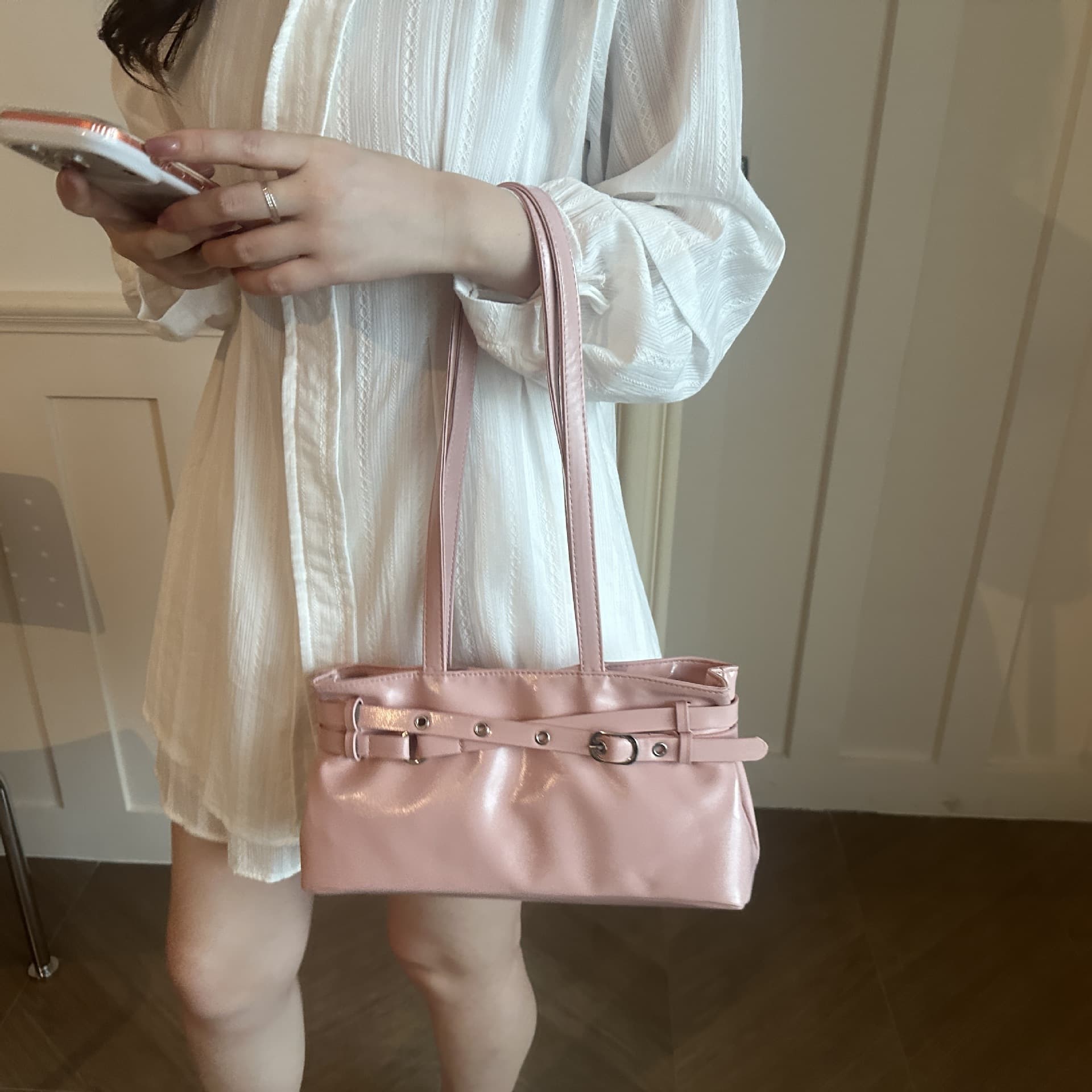 Textured Handbag Simple Tote Bag Korean Style 2026 Spring New Bag Trendy Niche Fashion Shoulder Bag for Women