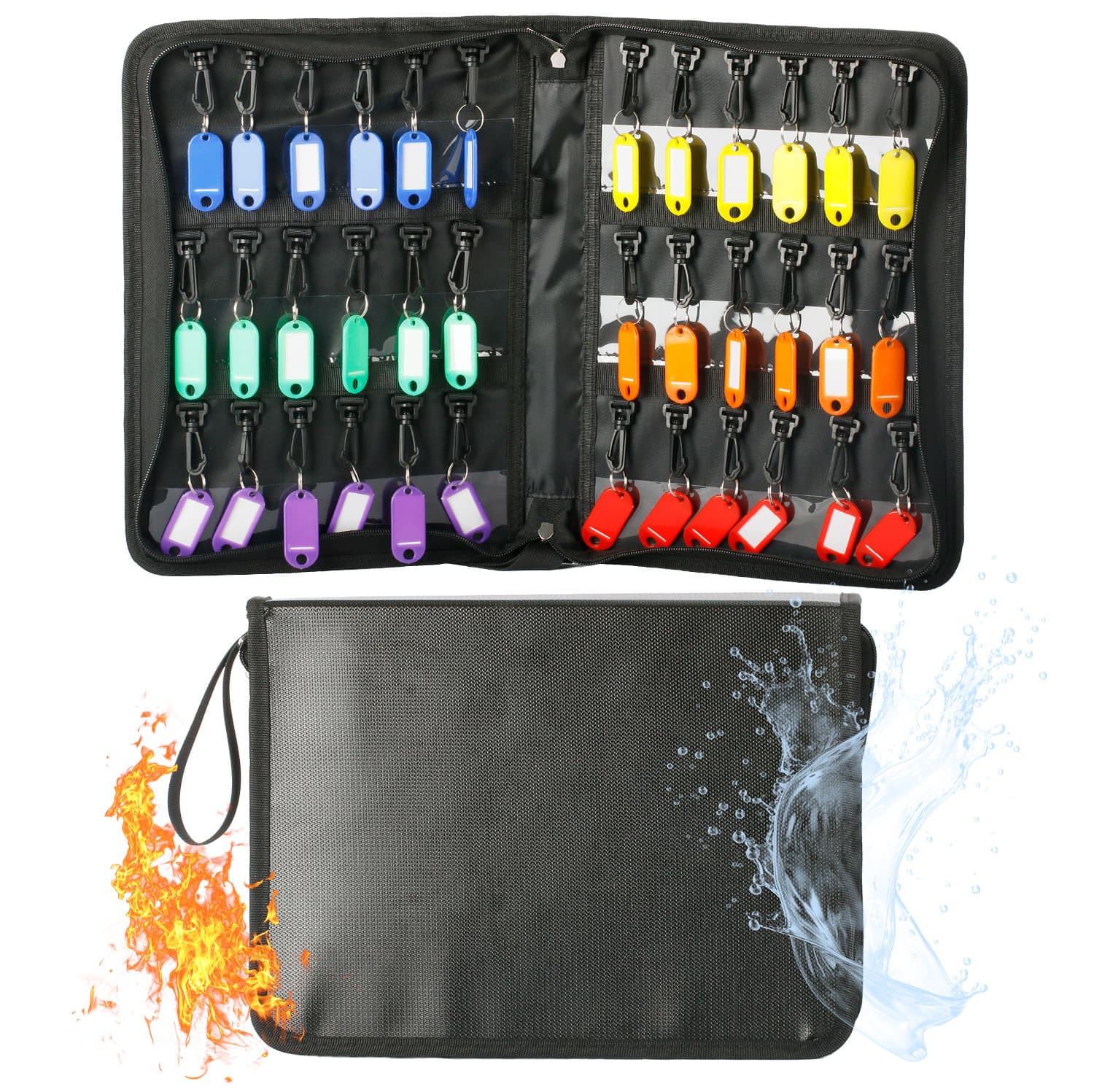 Cross-border Exclusive Black Fireproof 36-key Holder, Waterproof Zippered Hand Storage, Portable Fiberglass