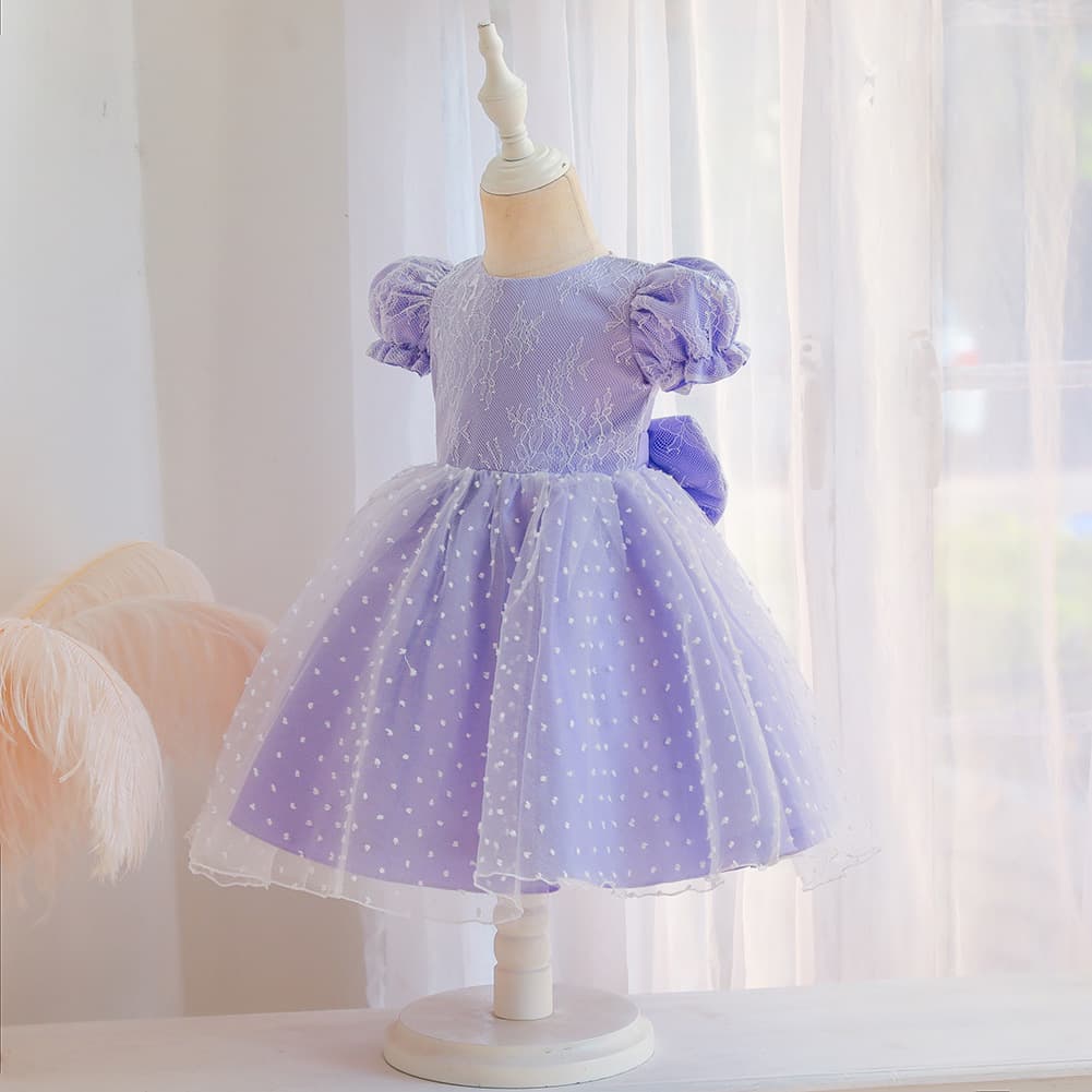 Baby Girl's Christening Dress Lace Puffy Skirt with Large Bow Korean Style Cotton Blend A-Line Princess Dress for Toddlers