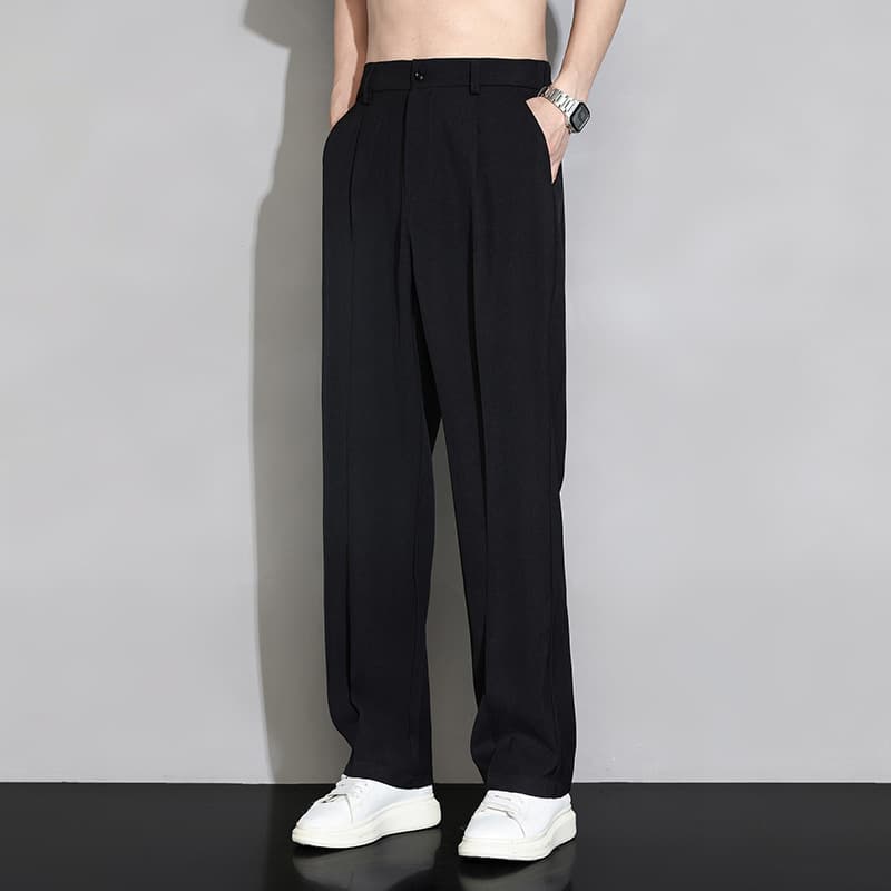 Black straight-leg trousers for men, casual trousers for spring, autumn and summer, thin drapey suit trousers, men's loose wide-leg trousers