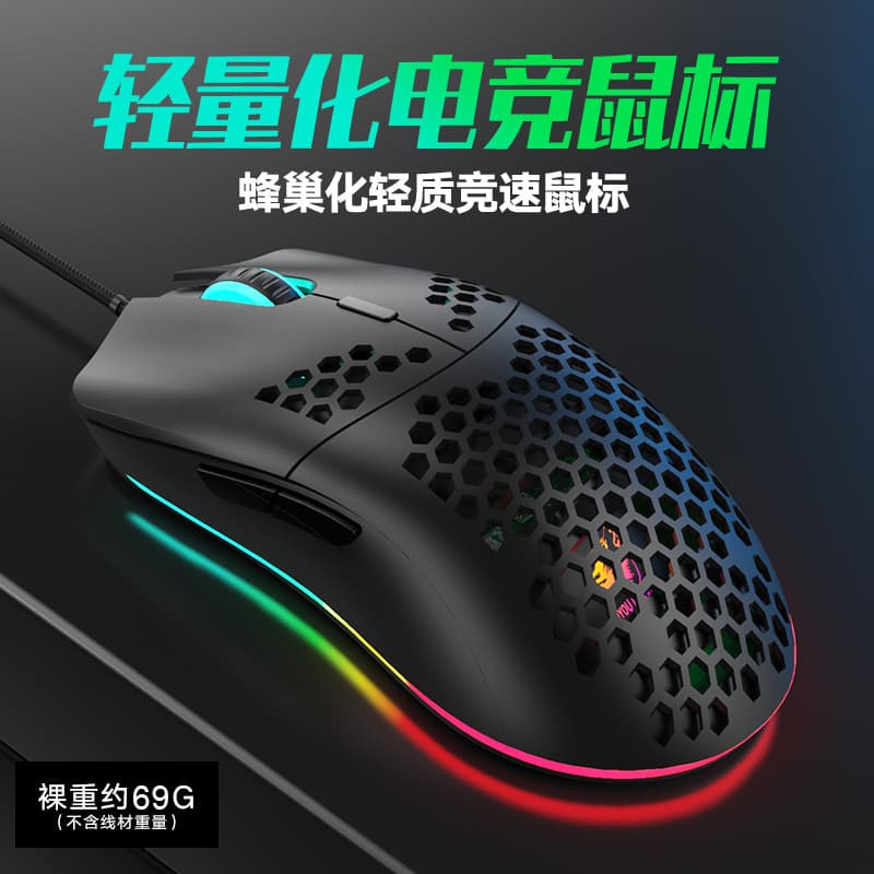 Free Wolf M1 Mouse Honeycomb Lightweight Competitive Gaming RGB LED Mouse for PC Laptop E-Sports