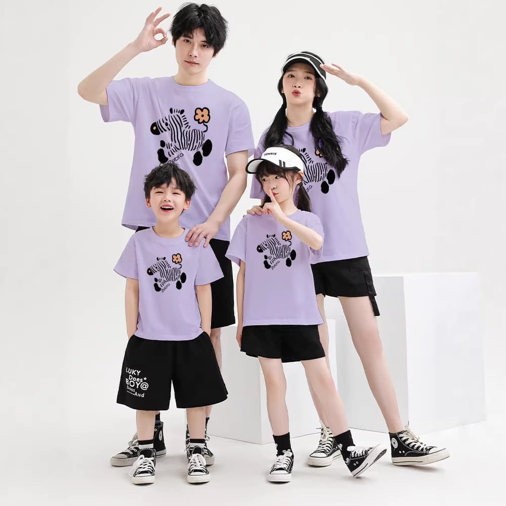 Soft and cute zebra parent-child wear, summer pure cotton short-sleeved T-shirt, fashionable family wear, loose family outing internet celebrity top