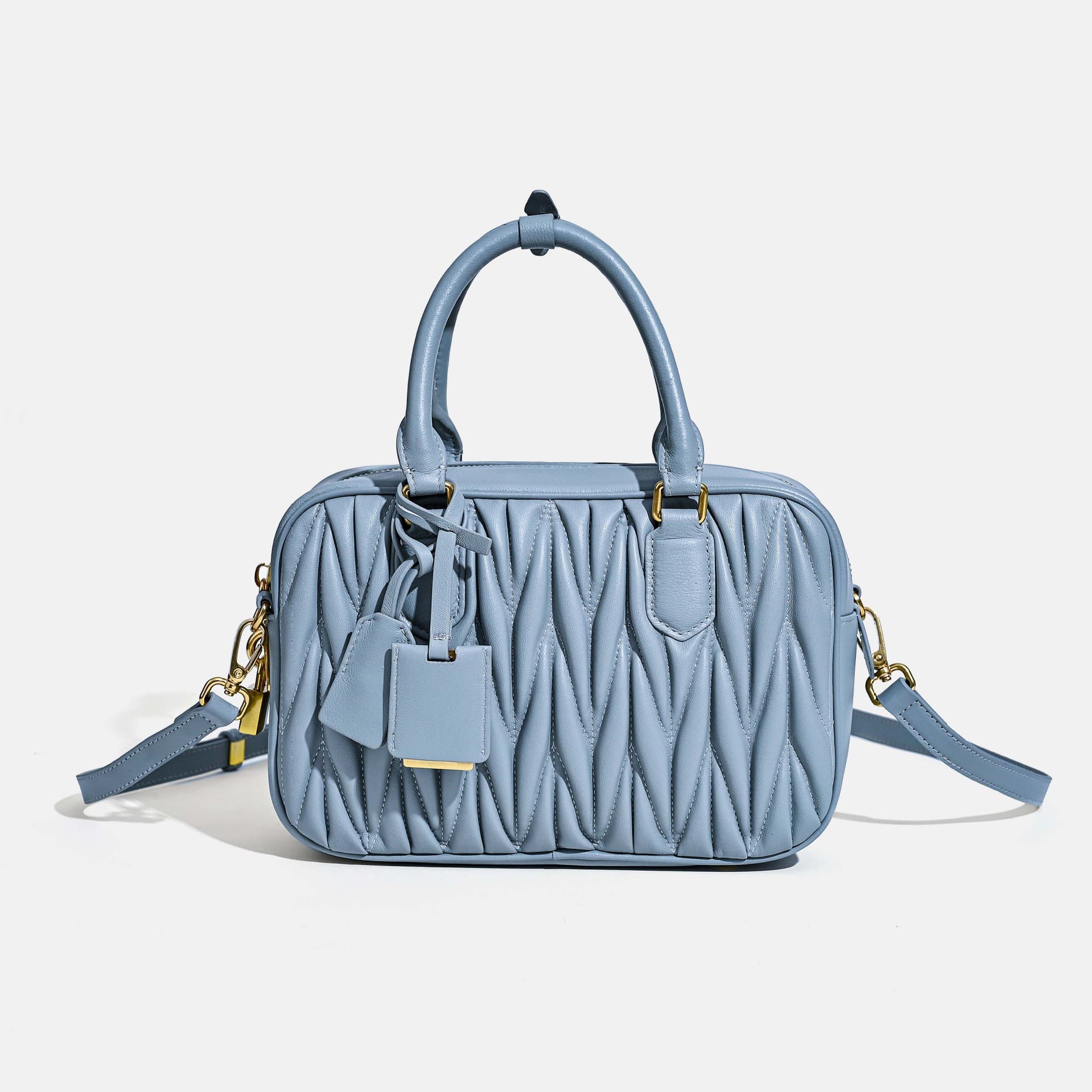 2024 New Women's Lambskin Pleated Bowling Bag, Niche Premium Boston Bag, Trendy Handbag & Crossbody Bag